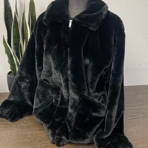 UGG large faux fur black coat